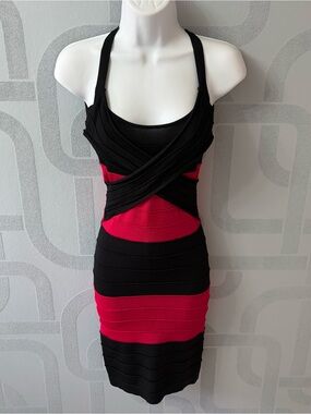 Black and Red Crisscross Bandage Mini Dress